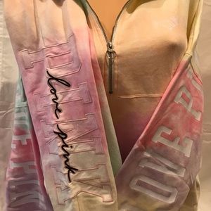 NEW VICTORIAS SECRET PINK VARSITY HALF ZIP & JOGGER RARE COLOR FREYA TIE DYE NWT
